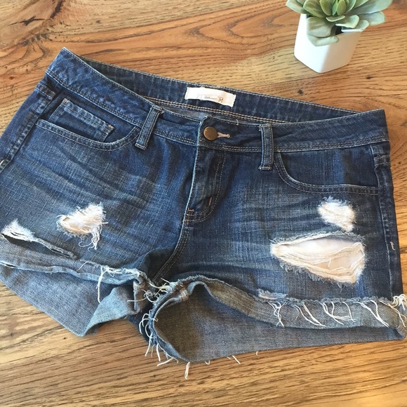 F21 Distress Denim Cut Off Cuffed Shorts - Picture 1 of 8